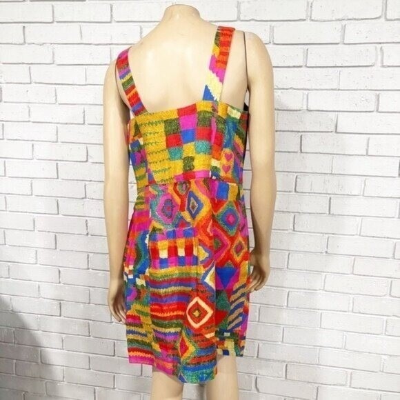 Farm Rio Mixed Patchwork Geometric Button Front Mini Dress Multicolor | Size L - Picture 12 of 16